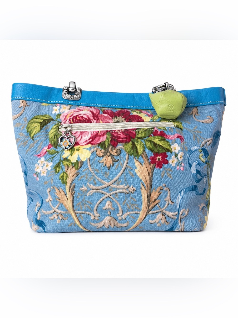 Brighton Jodi Blue Green Leather Tote Handbag Purse Floral Tapestry Wallet Set - Picture 12 of 15